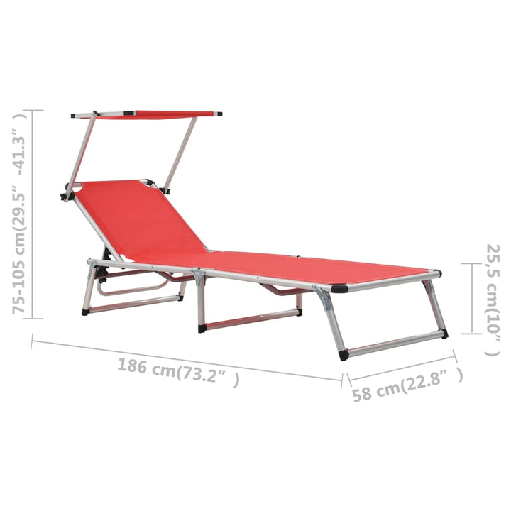 Sonnenliege Klappbar mit Sonnenschutz Alu und Textilene Rot