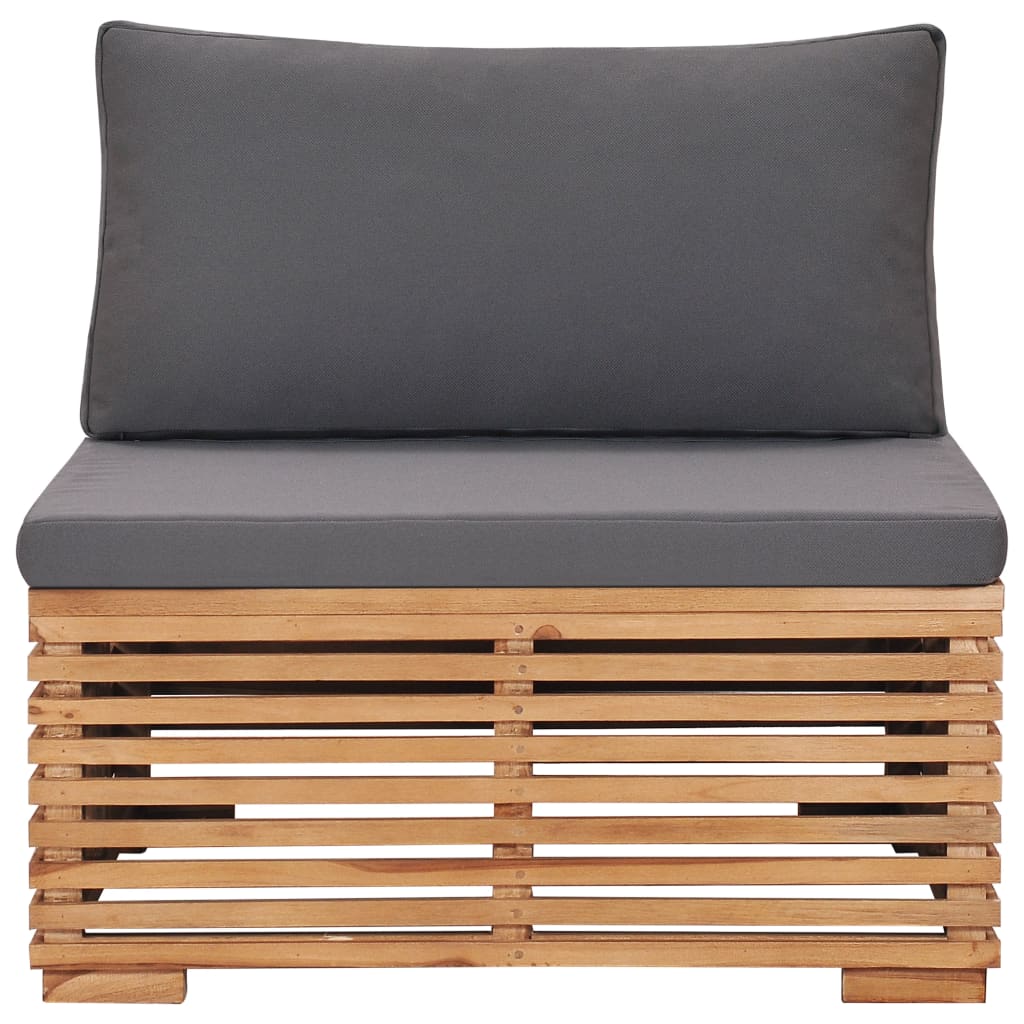 Garten-Mittelsofa mit Grauer Auflage Massivholz Teak