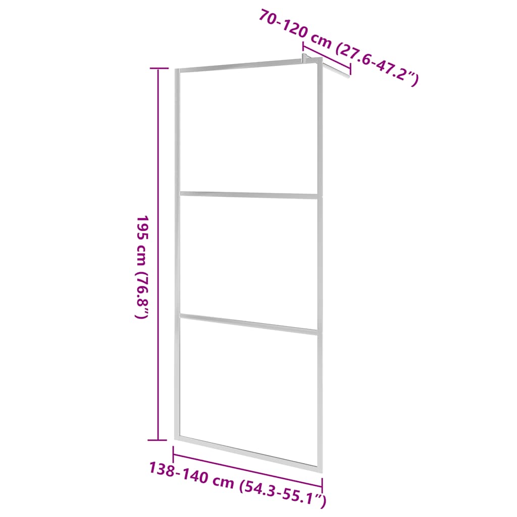 Walk-in shower screen with fully frosted tempered safety glass 140x195 cm