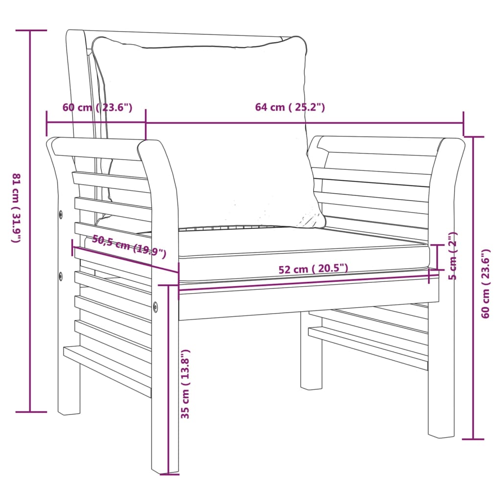 Sillones de jardín con cojines gris oscuro 2 piezas Madera maciza de acacia.