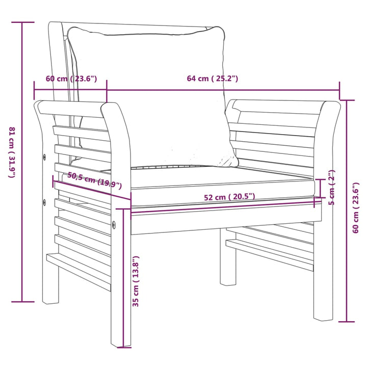 Sillones de jardín con cojines gris oscuro 2 piezas Madera maciza de acacia.