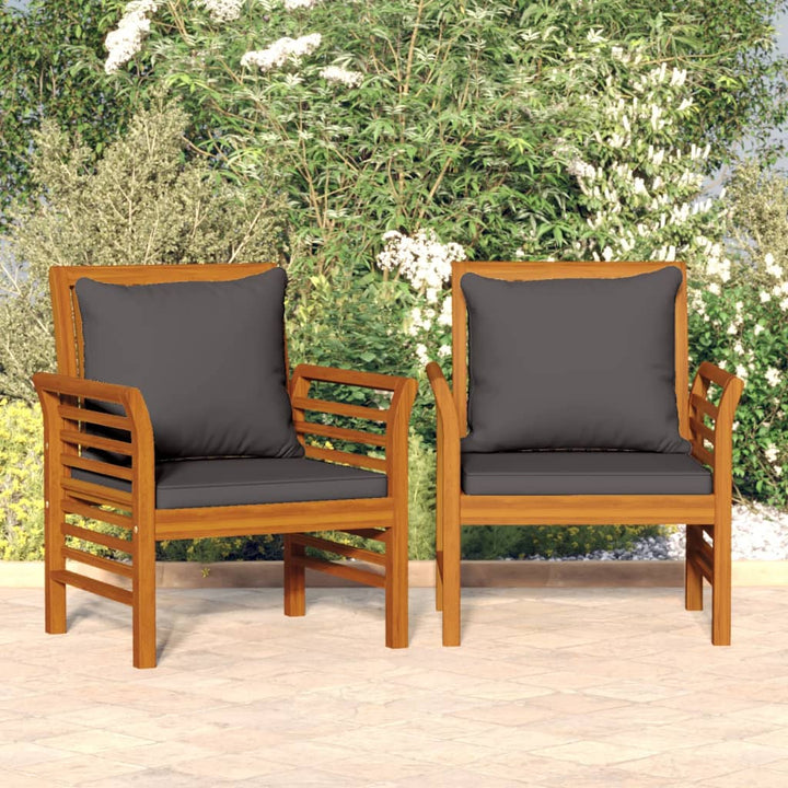 Sillones de jardín con cojines gris oscuro 2 piezas Madera maciza de acacia.