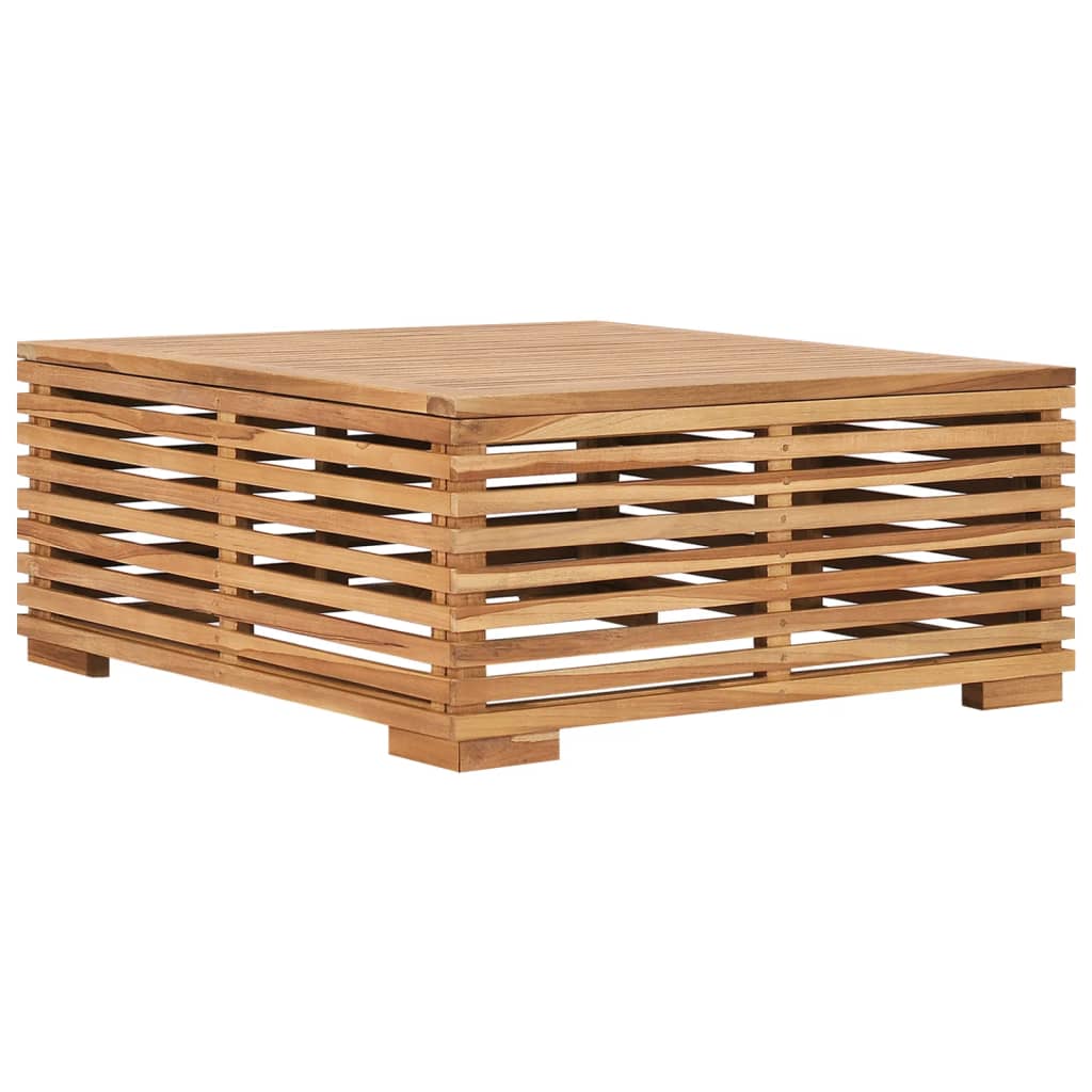 Gartentisch und Fußhocker Set mit Creme Kissen Teak Massivholz