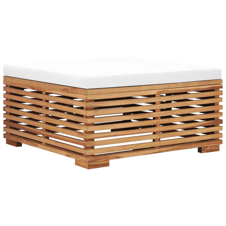 Gartentisch und Fußhocker Set mit Creme Kissen Teak Massivholz