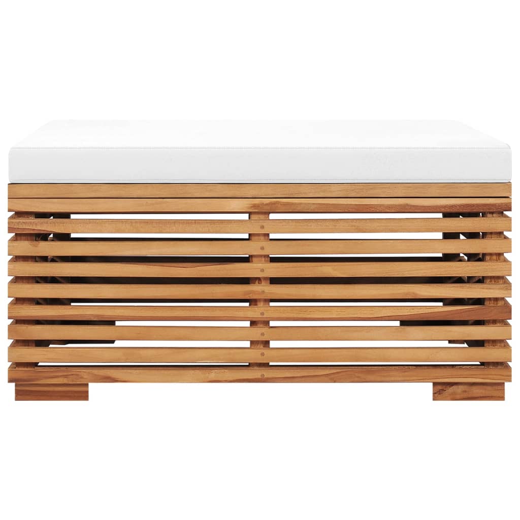 Gartentisch und Fußhocker Set mit Creme Kissen Teak Massivholz