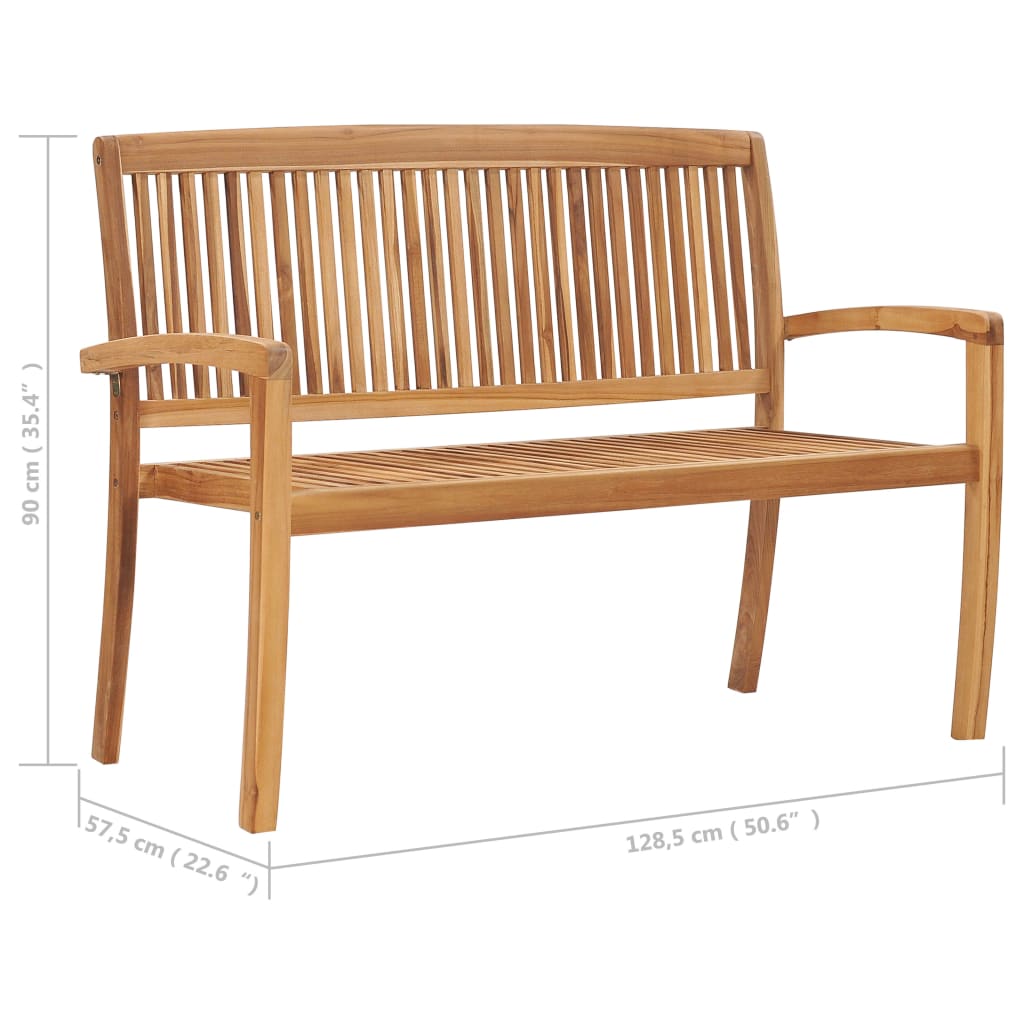 Stapelbare Gartenbank mit Auflage 128,5 cm Massivholz Teak