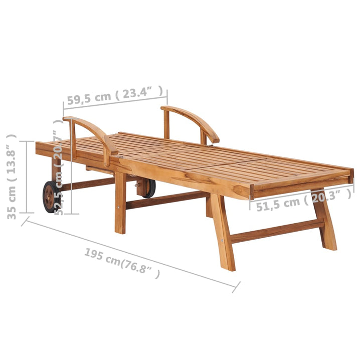 Tumbonas 2 piezas con mesa y cojines de madera maciza de teca