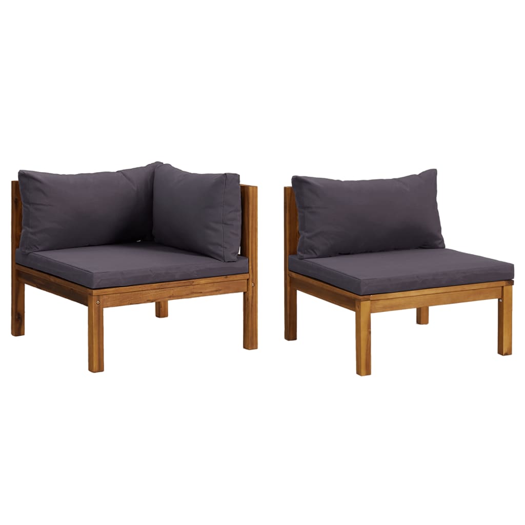 2-tlg. Sofa-Set mit Dunkelgrauen Kissen Akazie Massivholz