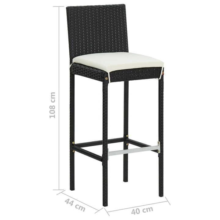 Garten-Barhocker mit Kissen 2 Stk. Schwarz Poly Rattan