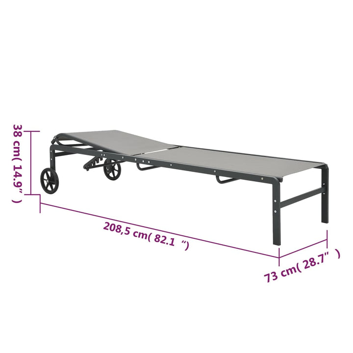 Sonnenliegen 2 Stk. mit Tisch Textilene und Stahl