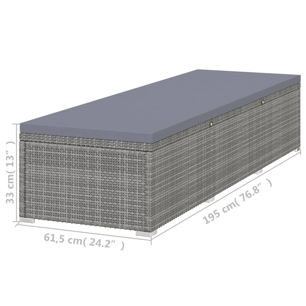 Sonnenliege mit Dunkelgrauer Auflage Poly Rattan Grau