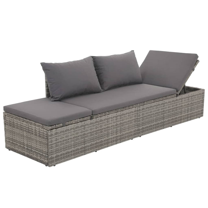 Outdoor-Lounge-Bett mit Polster & Kissen Poly Rattan Grau