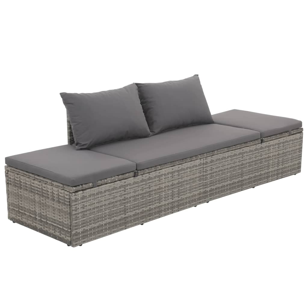 Outdoor-Lounge-Bett mit Polster & Kissen Poly Rattan Grau