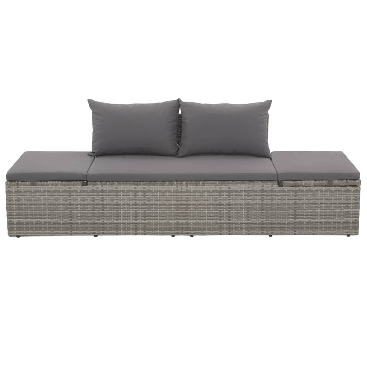 Outdoor-Lounge-Bett mit Polster & Kissen Poly Rattan Grau