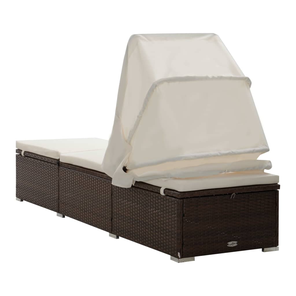 Sonnenliege mit Dach und Kissen Poly Rattan Braun