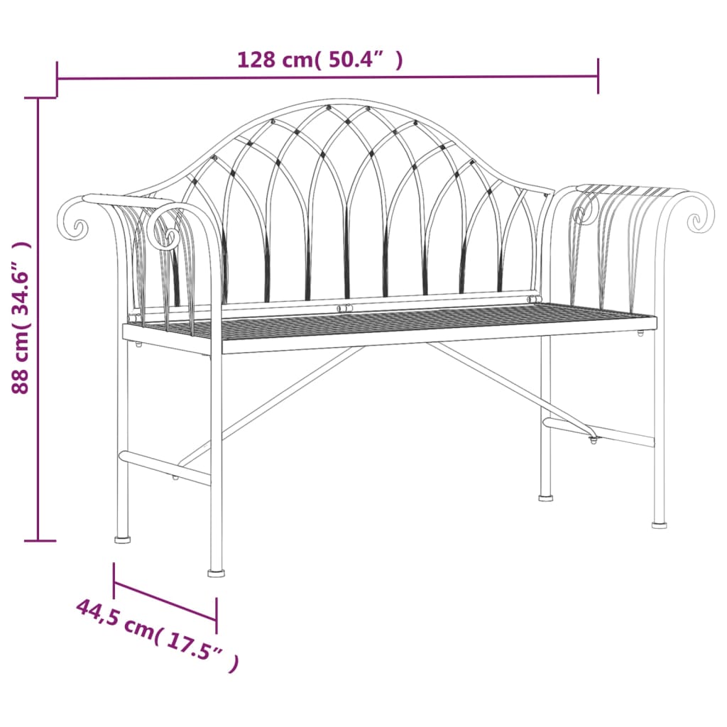 2-Sitzer-Gartenbank 128 cm Schwarz Stahl