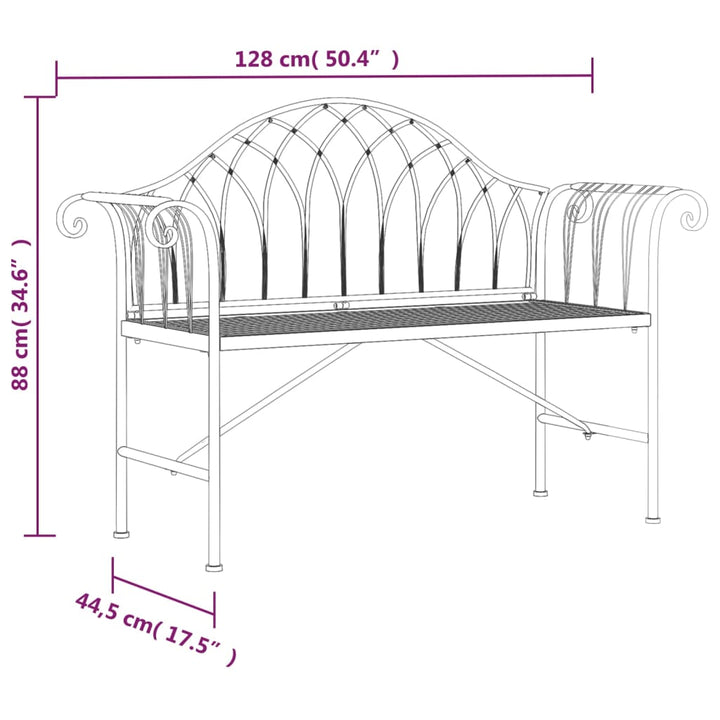 2-Sitzer-Gartenbank 128 cm Schwarz Stahl