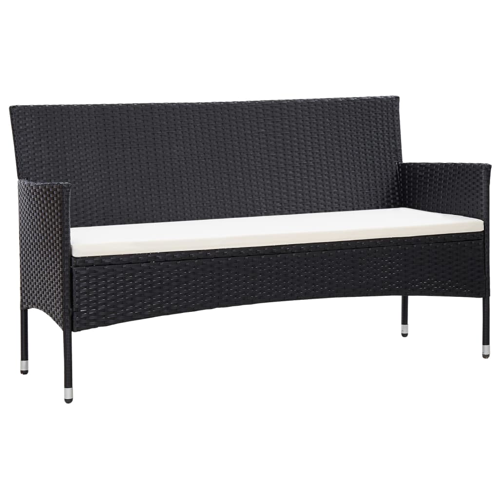 3-Sitzer-Gartensofa mit Kissen Schwarz Poly Rattan