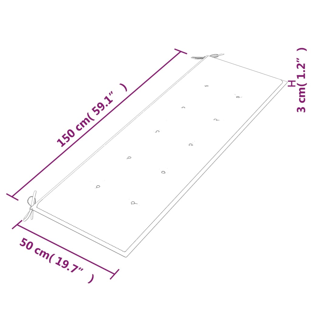 Banco Batavia con cojines estampado de cuadros gris 150 cm de madera maciza de teca