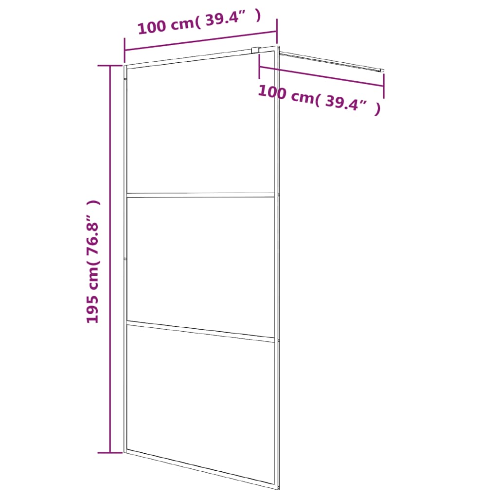 Duschwand für Begehbare Dusche Schwarz 100x195 cm Halbmatt ESG