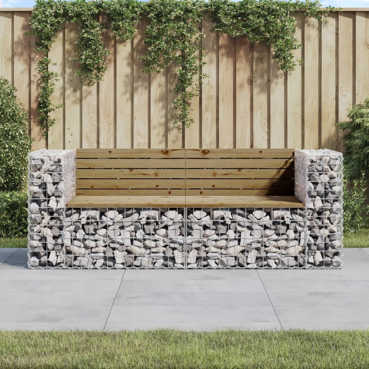 Gartenbank aus Gabionen 184x71x65,5 cm Kiefernholz Imprägniert