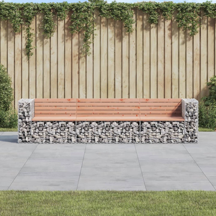 Gartenbank aus Gabionen 287x71x65,5 cm Massivholz Douglasie