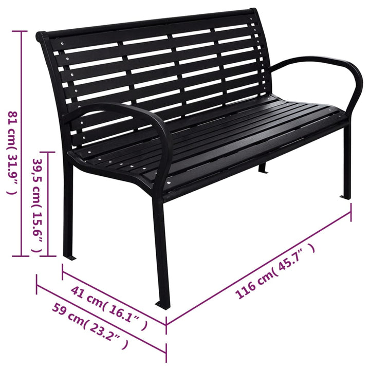 Banco de jardín negro 116 cm acero y WPC