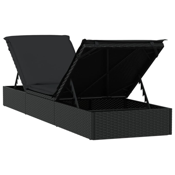 Sonnenliegen 2 Stk. mit Tisch Schwarz Poly Rattan