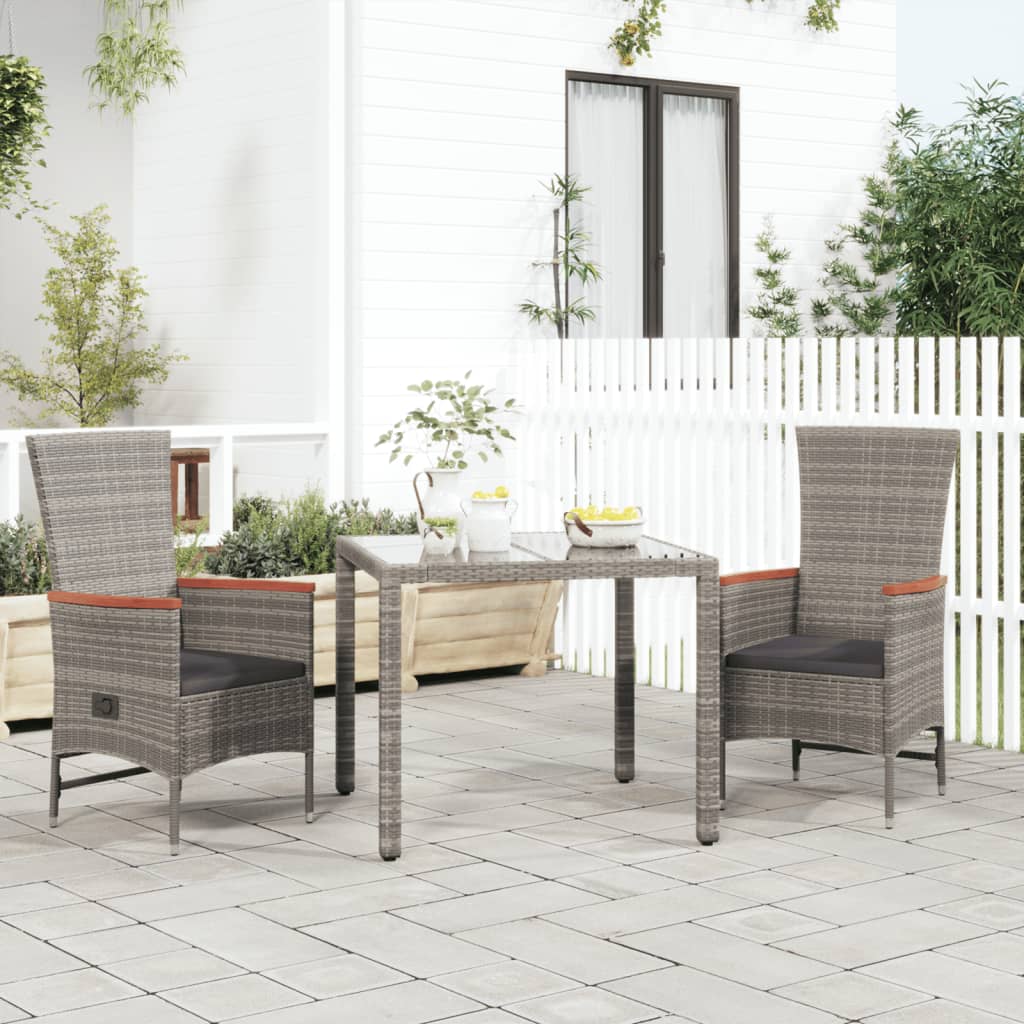 Garten-Liegestühle mit Kissen 2 Stk. Grau Poly Rattan