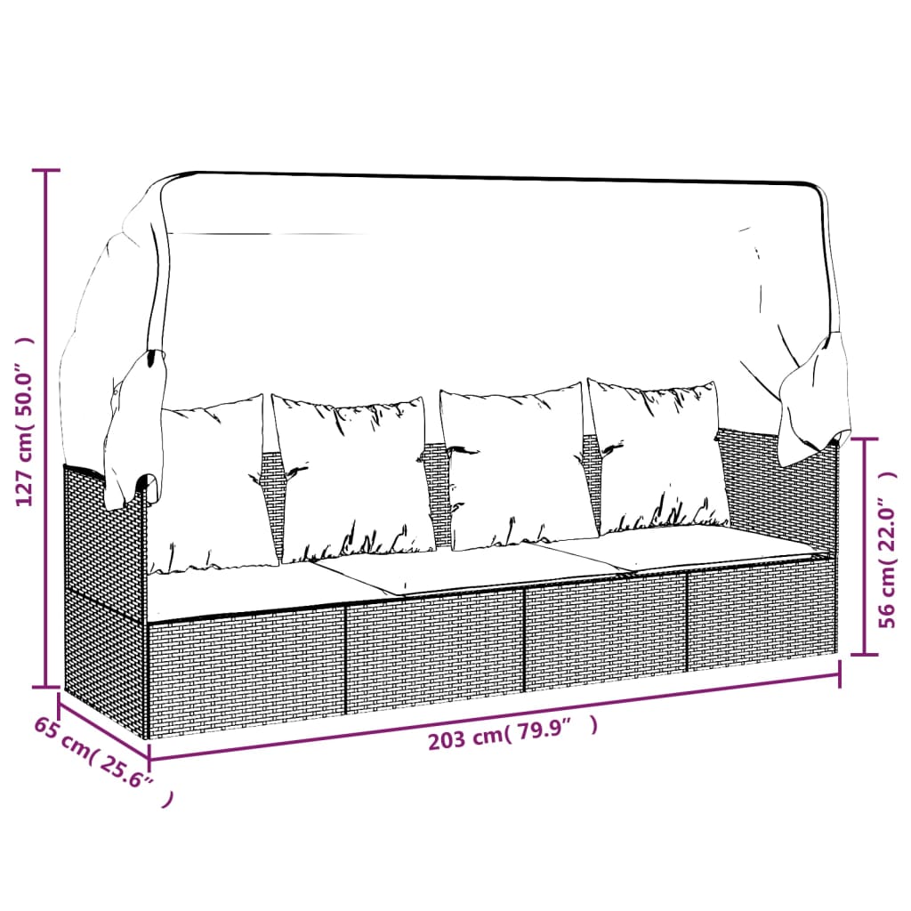 Outdoor-Loungebett mit Dach und Kissen Braun Poly Rattan