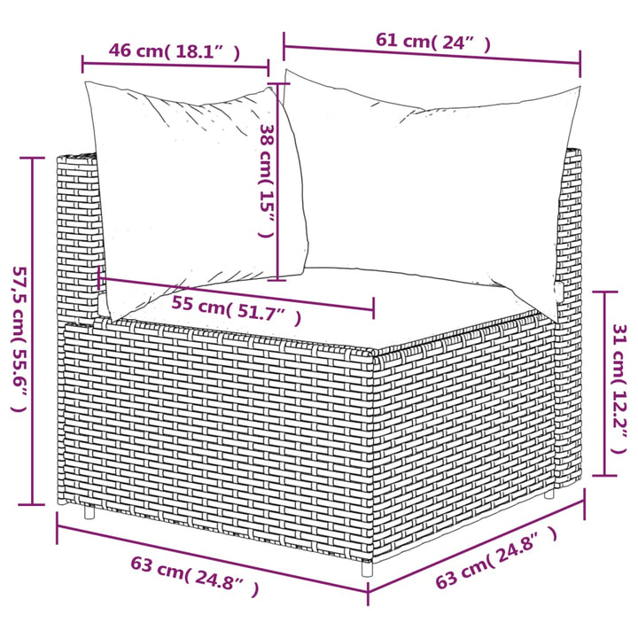 Garten-Ecksofa mit Kissen Schwarz Poly Rattan