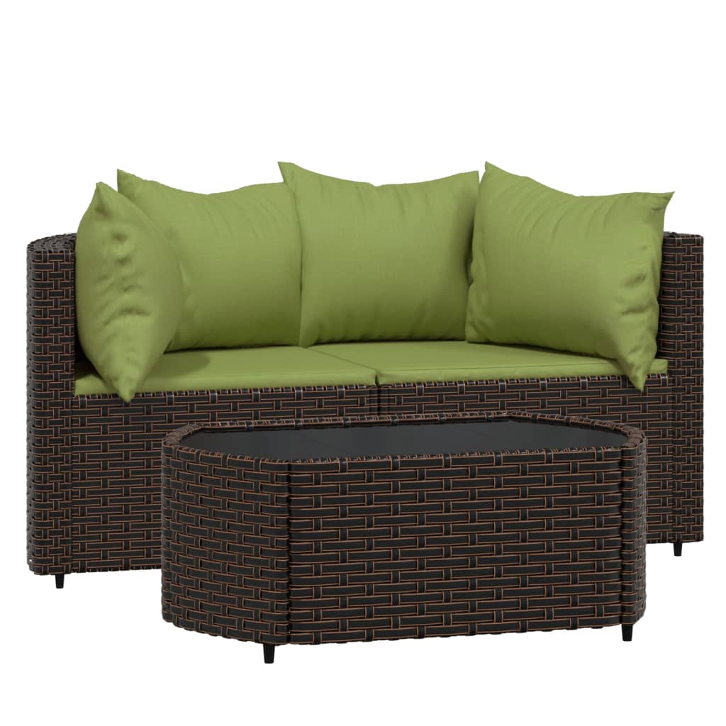 3-tlg. Garten-Lounge-Set mit Kissen Braun Poly Rattan