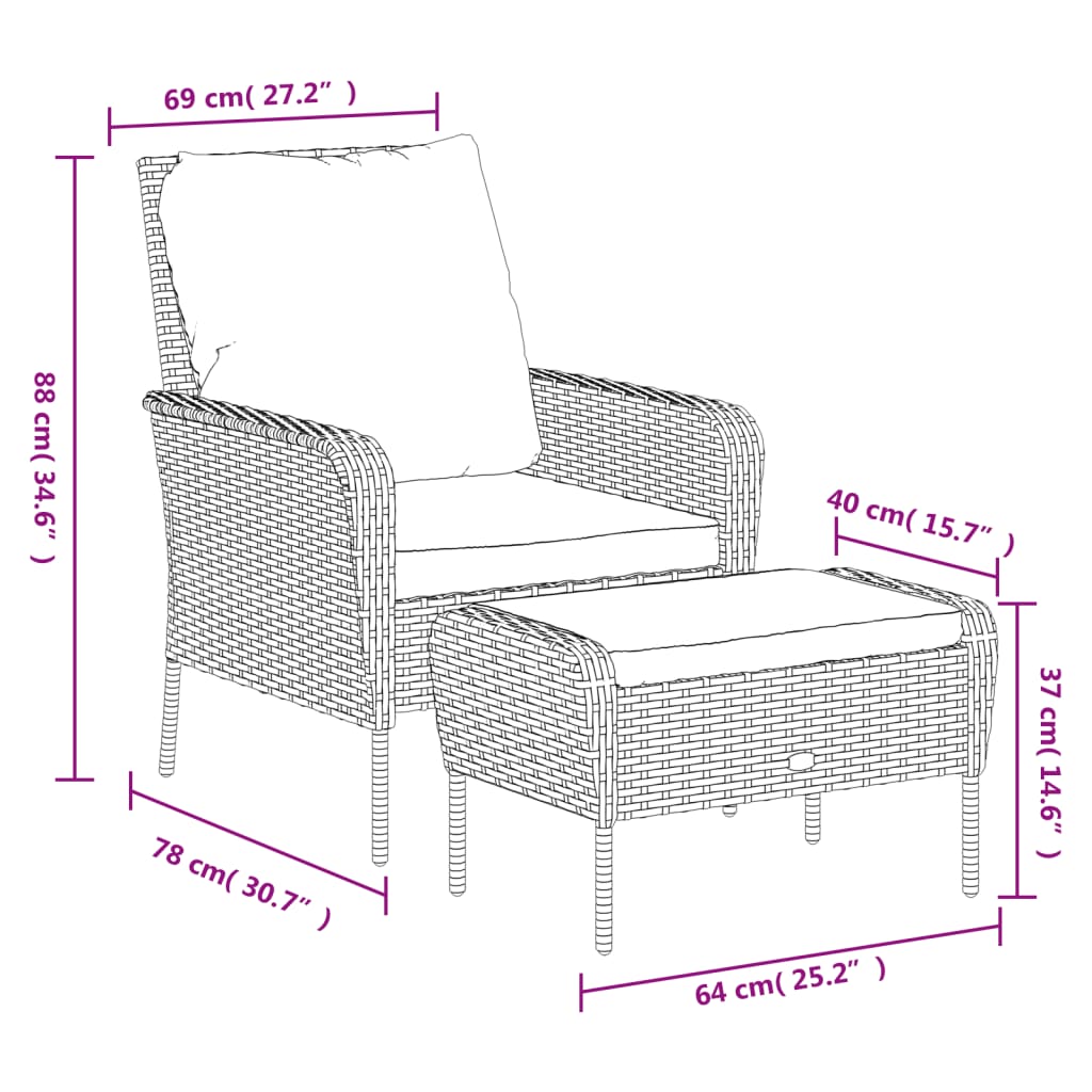 Silla de jardín con reposapiés de polirratán gris