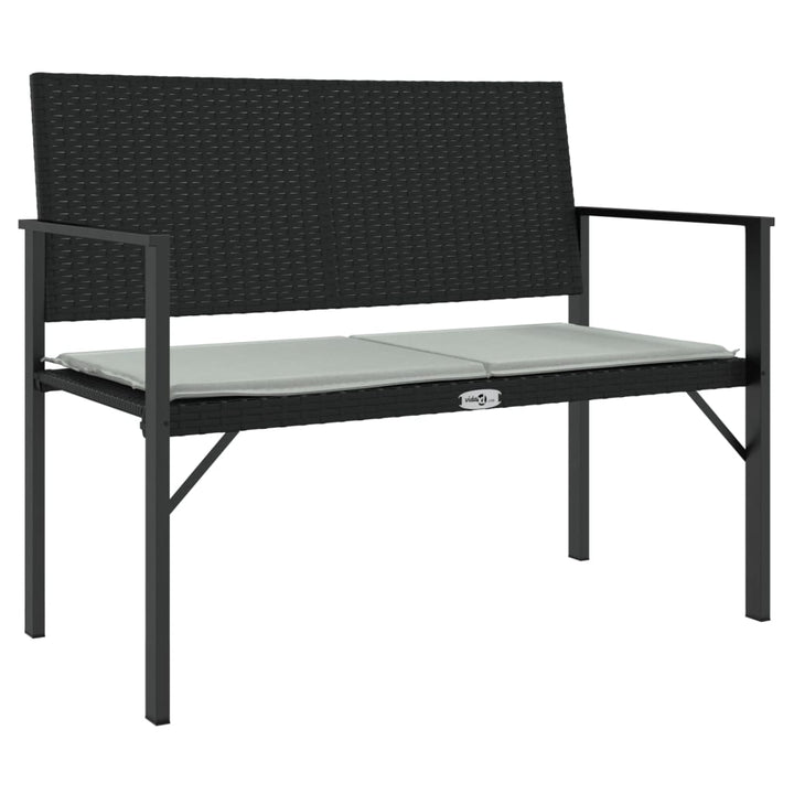 Gartenbank 2-Sitzer mit Kissen Schwarz Poly Rattan