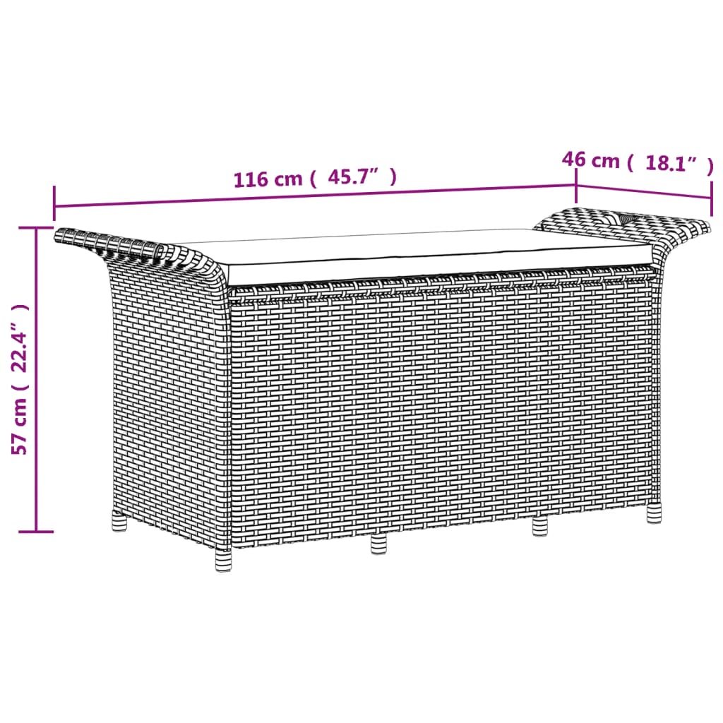 Gartenbank mit Kissen Schwarz 116x46x57 cm Poly Rattan