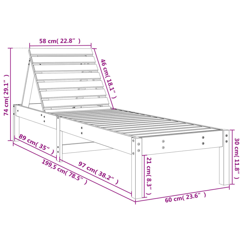 Sonnenliegen 2 Stk. mit Tisch Massivholz Douglasie