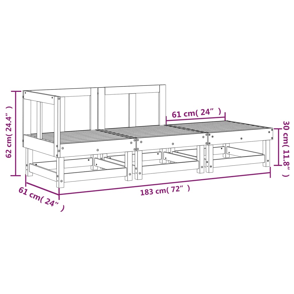 3-tlg. Garten-Lounge-Set Massivholz Kiefer