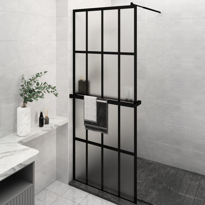 Duschwand mit Ablage für Walk-In-Dusche Schwarz 80x195 cm ESG