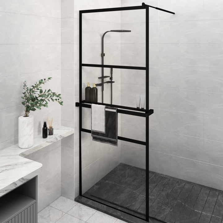 Duschwand mit Ablage für Walk-In-Dusche Schwarz 80x195 cm ESG