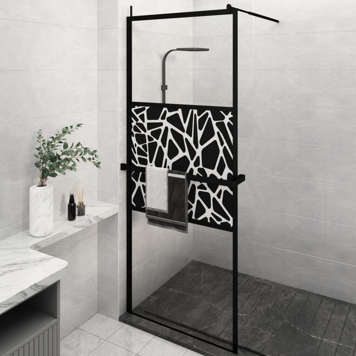 Duschwand mit Ablage für Walk-In-Dusche Schwarz 80x195 cm ESG