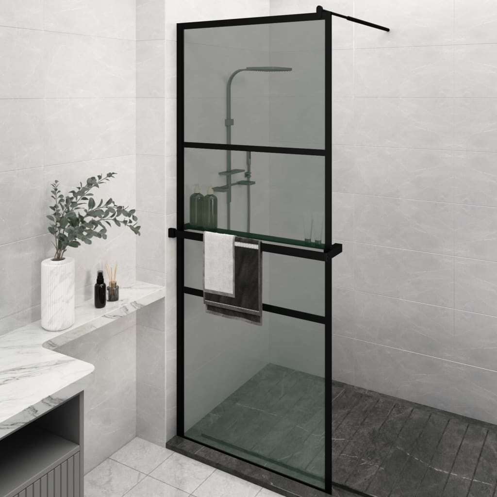 Duschwand mit Ablage für Walk-In-Dusche Schwarz 80x195 cm ESG