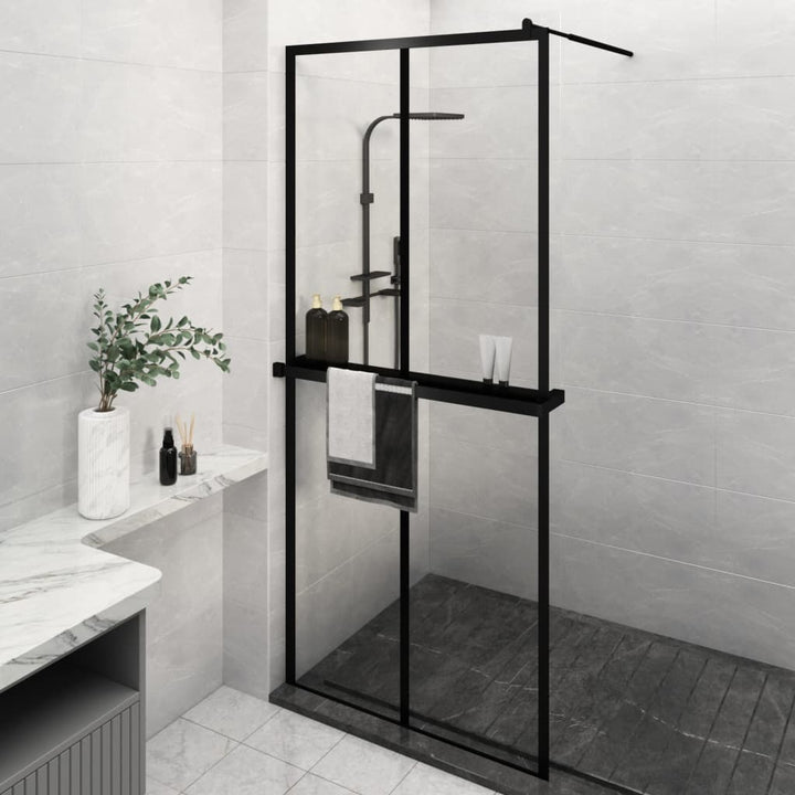 Duschwand mit Ablage für Walk-In-Dusche Schwarz 90x195 cm ESG