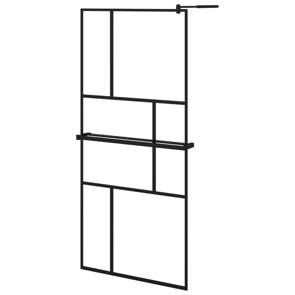 Duschwand mit Ablage für Walk-In-Dusche Schwarz 90x195 cm ESG