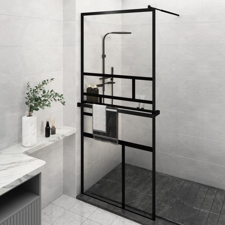 Duschwand mit Ablage für Walk-In-Dusche Schwarz 90x195 cm ESG