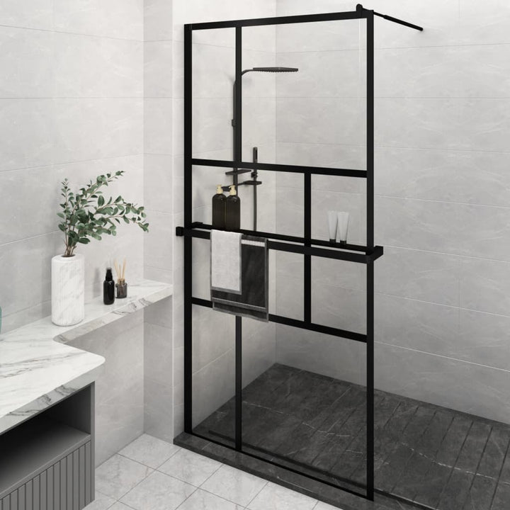 Duschwand mit Ablage für Walk-In-Dusche Schwarz 115x195 cm ESG