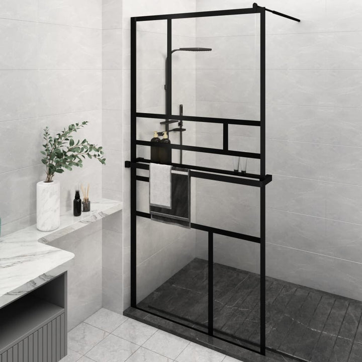 Duschwand mit Ablage für Walk-In-Dusche Schwarz 115x195 cm ESG