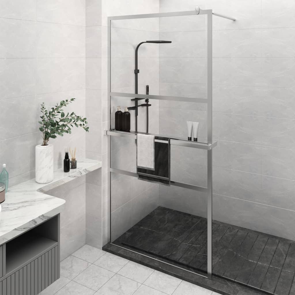 Duschwand mit Ablage für Walk-In-Dusche Chrom 115x195 cm ESG