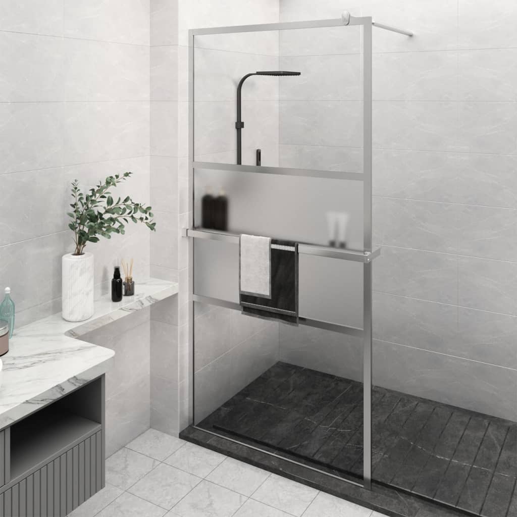 Duschwand mit Ablage für Walk-In-Dusche Chrom 115x195 cm ESG