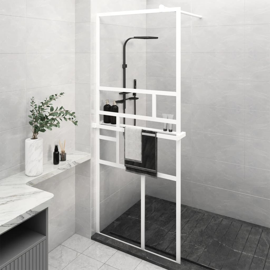 Duschwand mit Ablage für Walk-In-Dusche Weiß 80x195 cm ESG