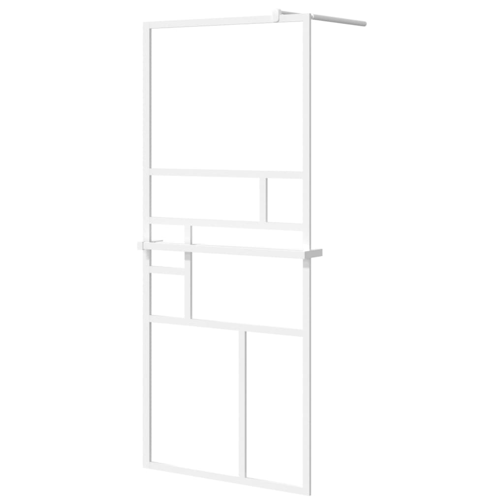 Duschwand mit Ablage für Walk-In-Dusche Weiß 90x195 cm ESG